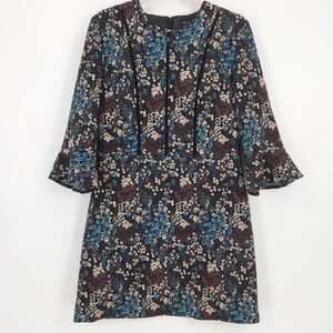 Miss Selfridge Women's 8 3/4 Bell Sleeve Floral Mini Dress Garden AOP Black Blue